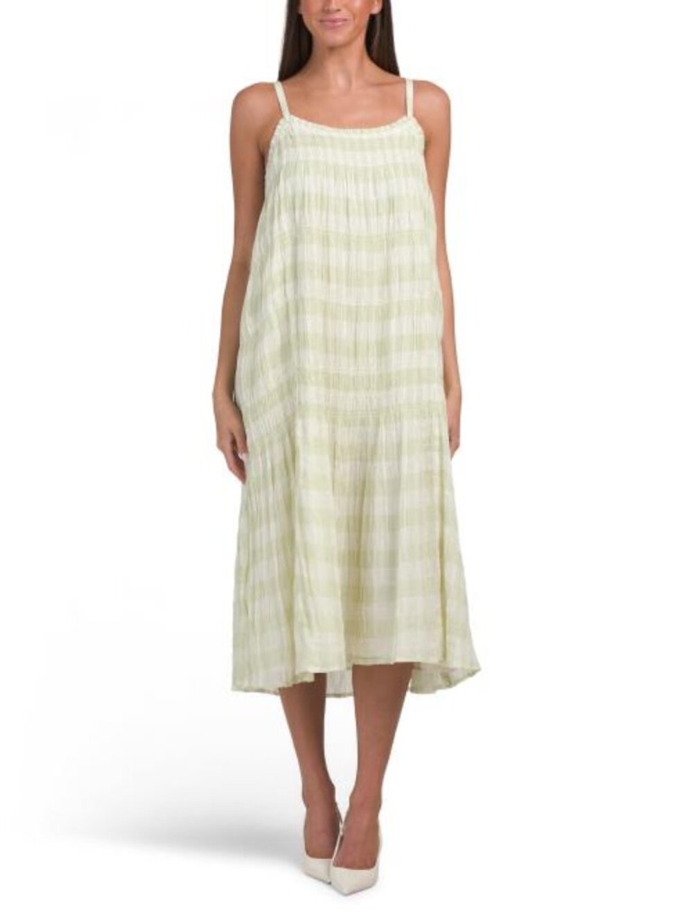 LUCKY BRAND Smocked Gingham Midi Dress